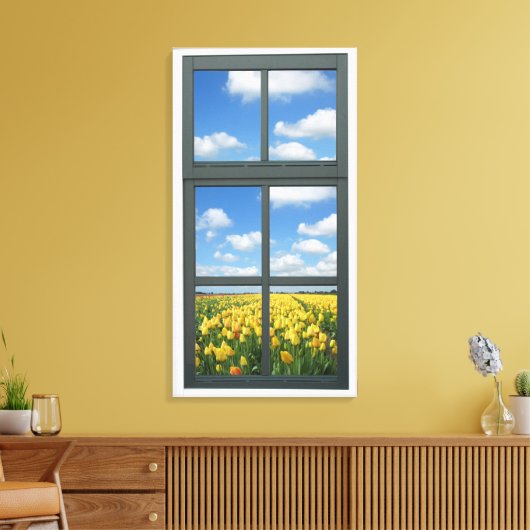 Toile Vue Fenêtre Tulipes Jaunes (Insitu(Salon))