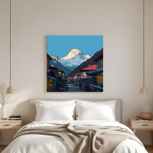 Toile Vue illustrée de Namche Bazaar sur l'Everest