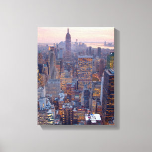 Toile Vue large de Manhattan au coucher du soleil