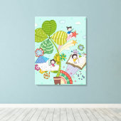 Toile Vue latérale des enfants qui étudient par un plant (Insitu (Plancher de Bois))