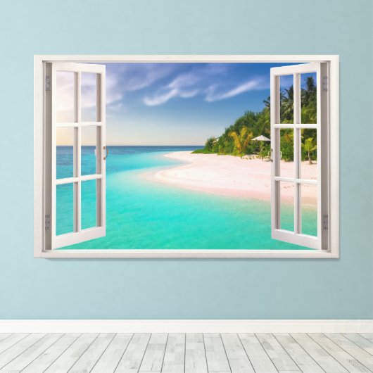 Toile Vue Paradisiaque À Travers L'Illusion De La Fenêtr (Insitu (Plancher de Bois))
