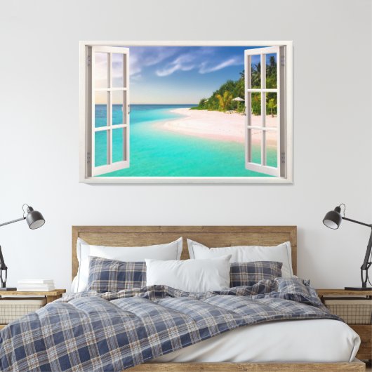 Toile Vue Paradisiaque À Travers L'Illusion De La Fenêtr (Insitu(Chambre))