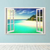 Toile Vue Paradisiaque À Travers L'Illusion De La Fenêtr (Insitu (Plancher de Bois))