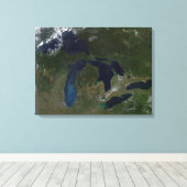 Toile Vue satellite des Grands Lacs (Insitu (Plancher de Bois))