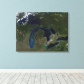 Toile Vue satellite des Grands Lacs (Insitu (Plancher de Bois))