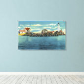 Toile Vue sur Boston Harbour et Boston Lighthouse (Insitu (Plancher de Bois))