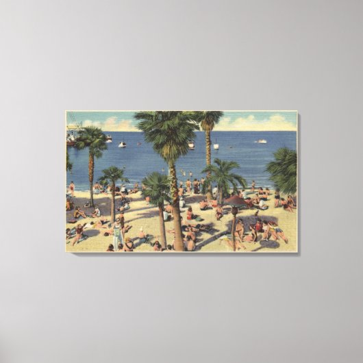 Toile Vue sur la plage d'Avalon avec bains de soleil (Recto)