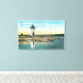 Toile Vue sur le lac Cobbosseecontee et le phare (Insitu (Plancher de Bois))