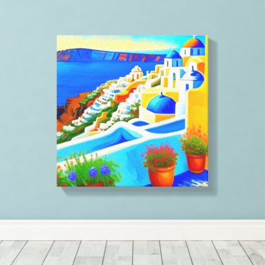 Toile Vue sur l'île de Santorin (Insitu (Plancher de Bois))
