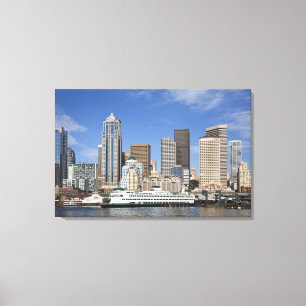 Toile WA, Seattle, ligne d'horizon de Seattle avec batea