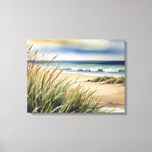 Toile Watercolor Beach Grass and Ocean Scene (Recto)