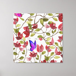 Toile Watercolor Bougainvillea With Butterflies
