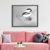 Toile Watercolor Chickadee Bird Pine Cone Nature Art (Insitu(Salon))