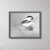 Toile Watercolor Chickadee Bird Pine Cone Nature Art (Recto)