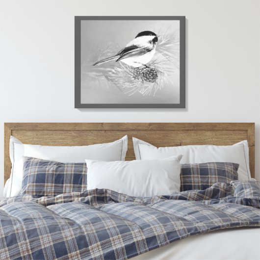 Toile Watercolor Chickadee Bird Pine Cone Nature Art (Insitu(Chambre))