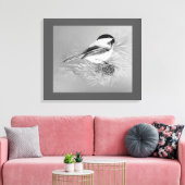 Toile Watercolor Chickadee Bird Pine Cone Nature Art (Insitu(Salon))