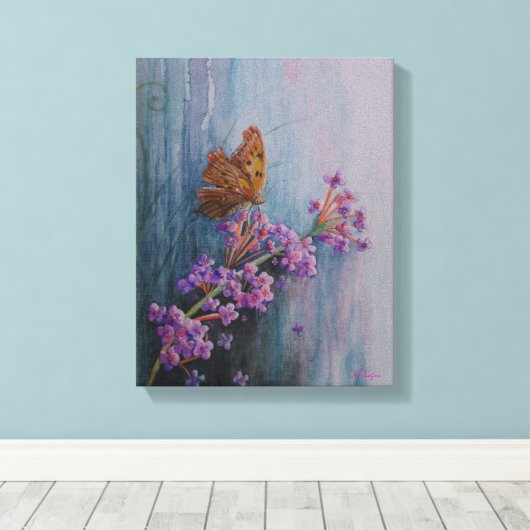 Toile Watercolor Flower and Butterfly (Insitu (Plancher de Bois))