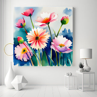 Toile Watercolor Flowers - 3 - Canvas