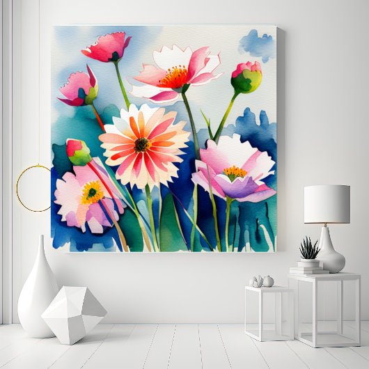 Toile Watercolor Flowers - 3 - Canvas