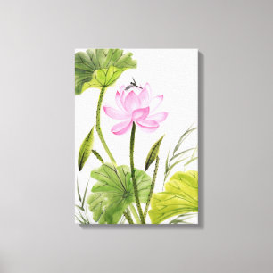 Toile Watercolor Painting of Lotus Flower 2