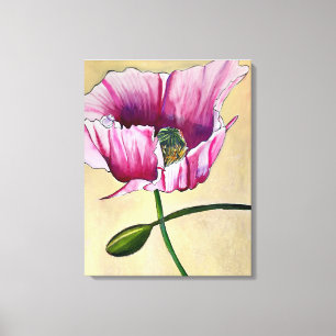 Toile Watercolor pink poppy art flower