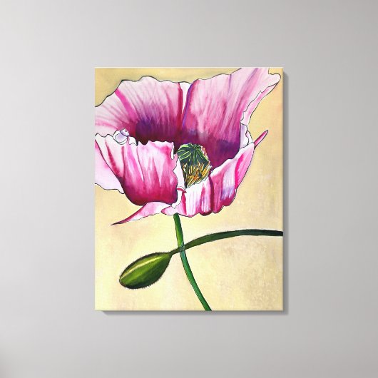 Toile Watercolor pink poppy art flower (Recto)