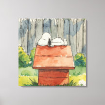 Watercolor Sleeping Dog on Red Doghouse Art