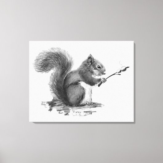 Toile Watercolor Squirrel Toasting Marshmallow Animal  (Recto)