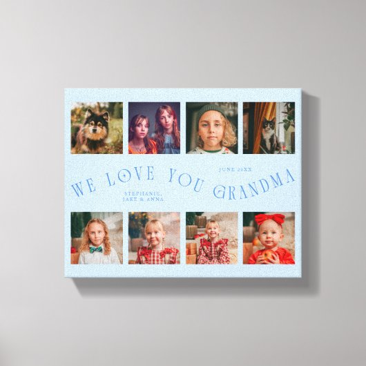 Toile We Love You Grandma | 8 Photo Grid Icy Blue (Recto)