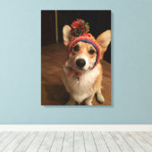 Toile Welsh Corgi Pembroke Portant Un Casquette À Main (Insitu (Plancher de Bois))