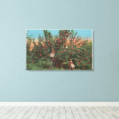 Toile Wenatchee, WAView de Apple Orchard & Workers (Insitu (Plancher de Bois))