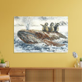 Toile Whale Riders Whimsical Whale and Penguin Ocean (Insitu(Salon))