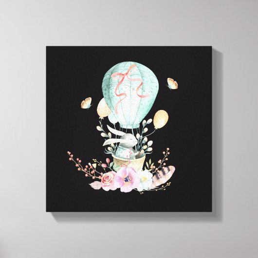 Toile Whimsical Bunny Riding in a Hot Air Balloon (Recto)