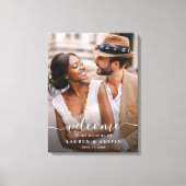 Toile Whimsical White Calligraphy Photo Mariage Bienvenu (Recto)