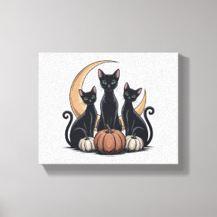 Toile Whimsigothique Chats noirs Citrouille Lune Hallowe