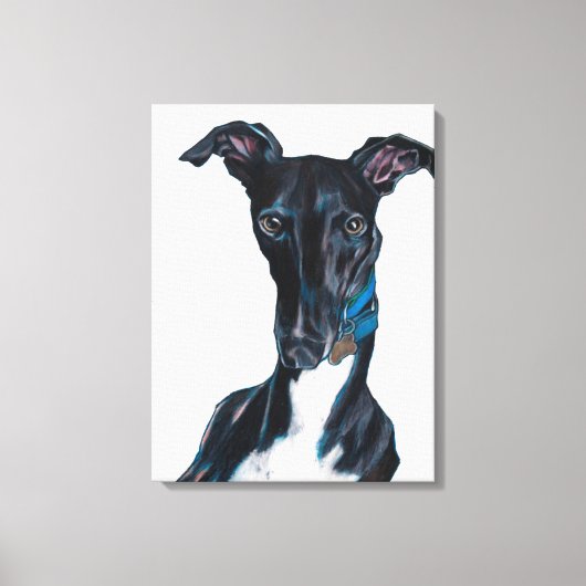 Toile Whippet Art original couleur crayon en noir (Recto)