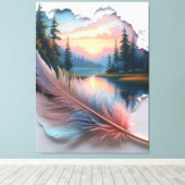 Toile Whisper of the Wild: A Feather’s Portal to Sunset  (Insitu (Plancher de Bois))