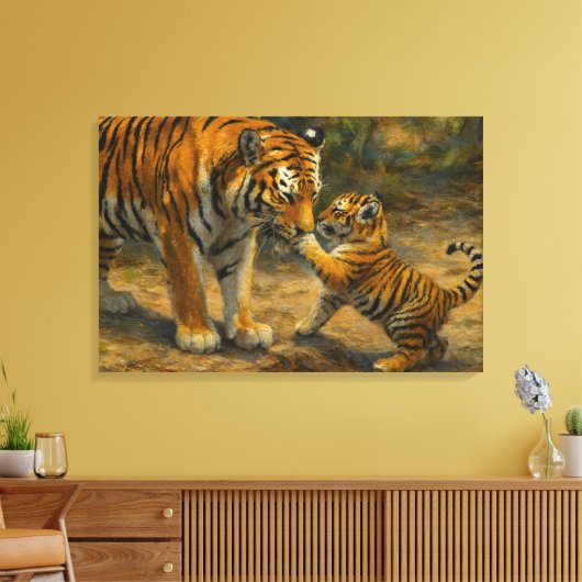 Toile Whispers in the Wild - Tiger and Cub in Forest (Insitu(Salon))