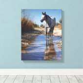 Toile White Horse Shallow Stream Reflection Art (Insitu (Plancher de Bois))