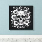 Toile White Ink Floral Skull Gothic Wall Canvas (Insitu (Plancher de Bois))