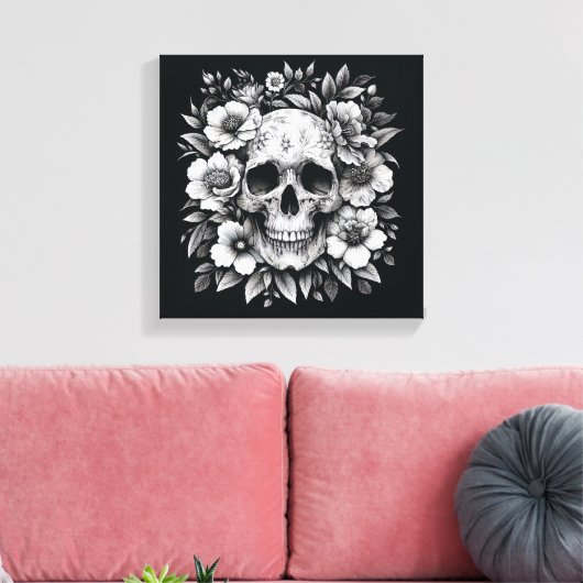Toile White Ink Floral Skull Gothic Wall Canvas (Insitu(Salon))