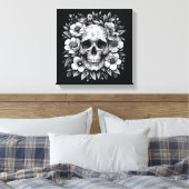 Toile White Ink Floral Skull Gothic Wall Canvas (Insitu(Chambre))