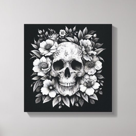 Toile White Ink Floral Skull Gothic Wall Canvas (Recto)
