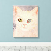Toile White Kitten with Blue Eye and Green Eye Canvas (Insitu (Plancher de Bois))