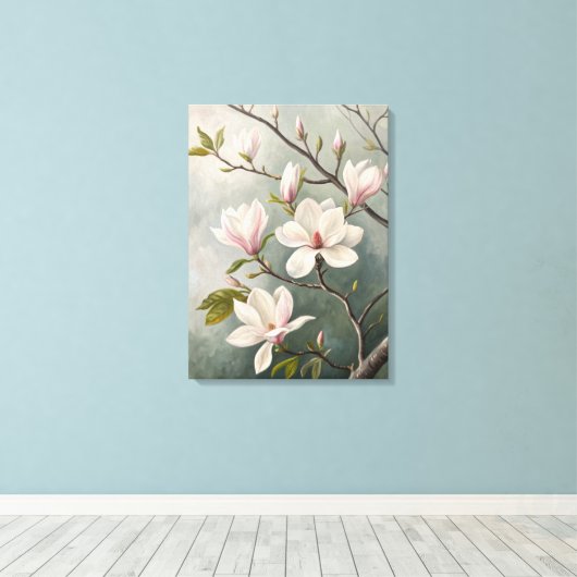 Toile White Magnolia Blossoms Print | Elegant Spring; (Insitu (Plancher de Bois))