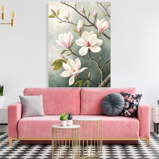 Toile White Magnolia Blossoms Print | Elegant Spring; (Insitu(Salon))