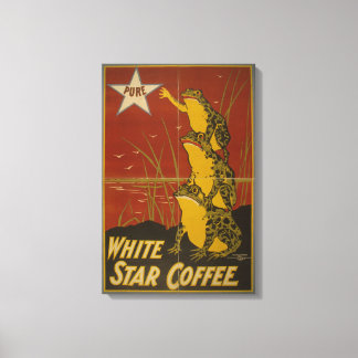 Toile White Star Coffee Vintage Frog Poster