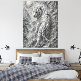 Toile White Tiger Engraved Ink Style - Oriental Guardian