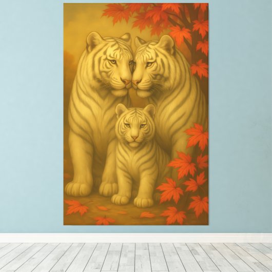 Toile White Tiger Family – Autumn Maple Fine Art Wall Ar (Insitu (Plancher de Bois))