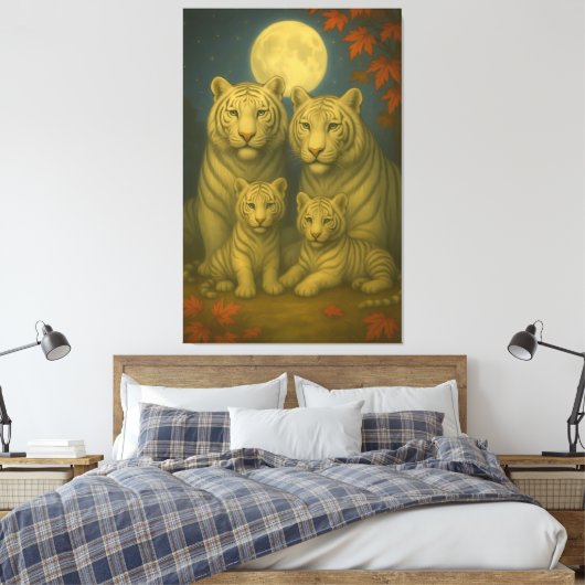 Toile White Tiger Family of Four – Moonlit Autumn Fine A (Insitu(Chambre))